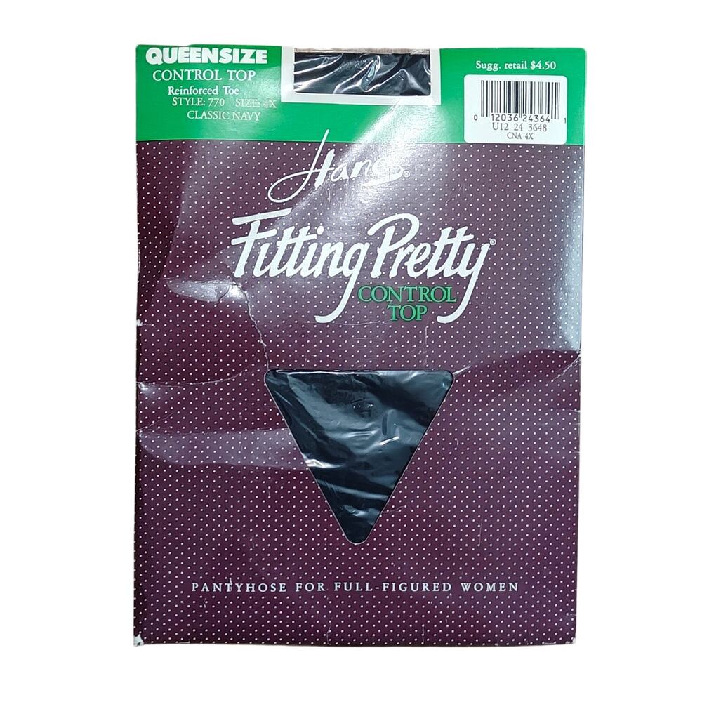 Hanes Fitting Pretty Navy Size 4X Control Top Style 770 Pantyhose Reinforced Toe